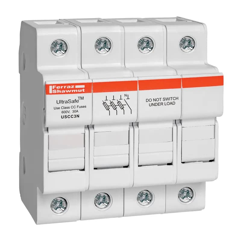Fuse Holder UltraSafe™ 600VAC 600VDC Class CC 30A 3-Pole+N Pressure Plate IP20