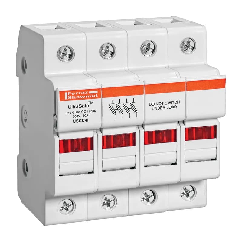 Fuse Holder UltraSafe™ 600VAC 600VDC Class CC 30A 4-Pole LED Pressure Plate IP20