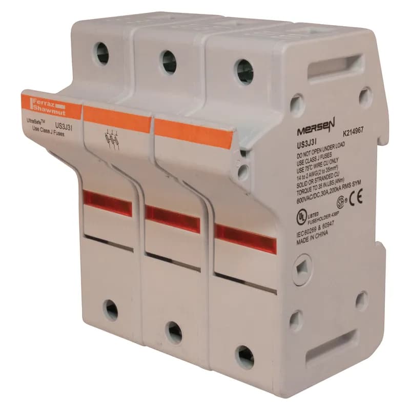 Fuse Holder UltraSafe™ 600VAC 600VDC Class J 30A 3-Pole LED Pressure Plate IP65