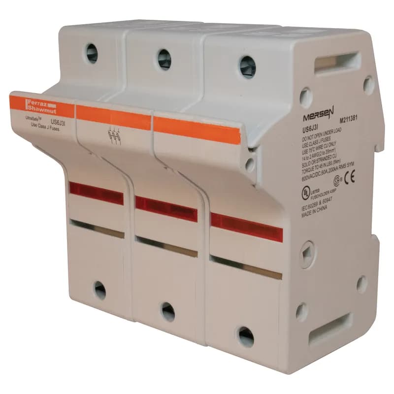 Mersen US6J3I - Fuse Holder UltraSafe™ 600VAC 600VDC Class J 60A 3-Pole LED Pressure Plate IP65