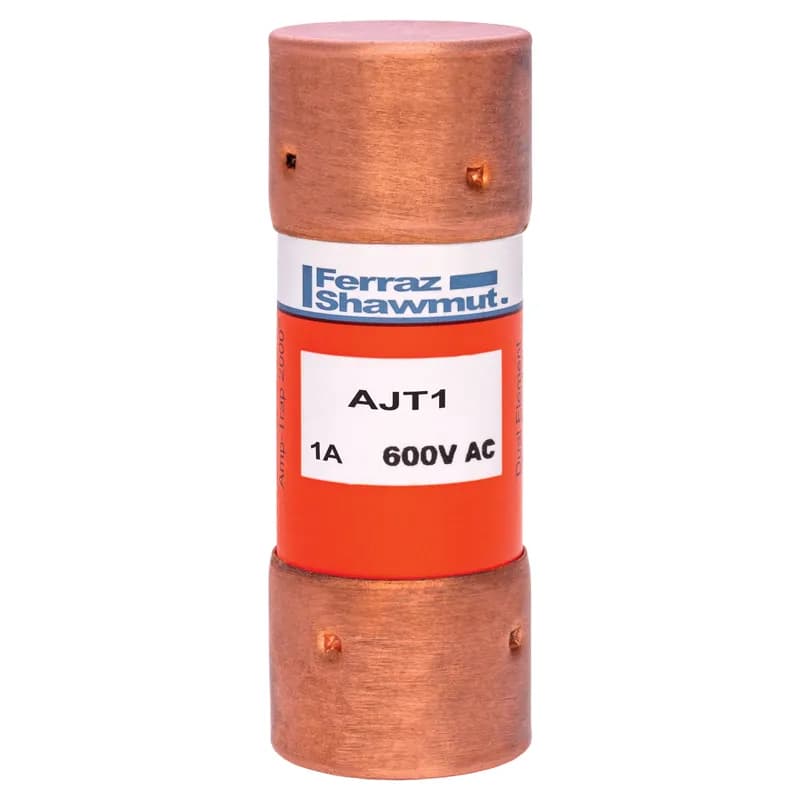 Mersen AJT1 - Amp-Trap 2000 time-delay AJT fuses provide IEC Type "2" (No Damage) protection to main, feeder, and branch-circuits, for all types of loads - yet, they require only half the mounting space needed for 600V UL Class RK fuses. Time-delay characteristics handle motor in-rush currents without nuisance trips. Its current-limiting ability and wide range of ratings provide excellent overcurrent protection for all your applications. An optional mechanical blown fuse indicator and Microswitch is available on blade-type (70 to 600A) fuses for visual and/or remote blown fuse indication. 600 Volts 1 amps .