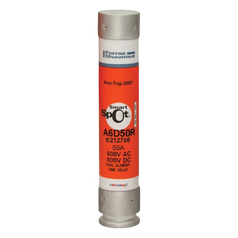 Mersen A6D50R - Fuse A6D-R - Class RK1 - Time-Delay 600VAC 600VDC 50A Ferrule SmartSpot® Amp-Trap 2000®
