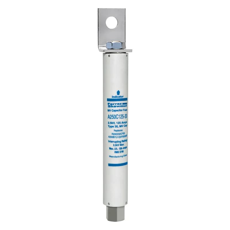 Medium Voltage Capacitor Fuse 2500VAC 125A Female Stud To L Bracket Visual Indicator Amp-Trap®