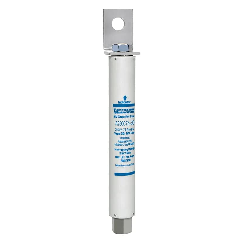 Medium Voltage Capacitor Fuse 2500VAC 75A Female Stud To L Bracket Visual Indicator Amp-Trap®