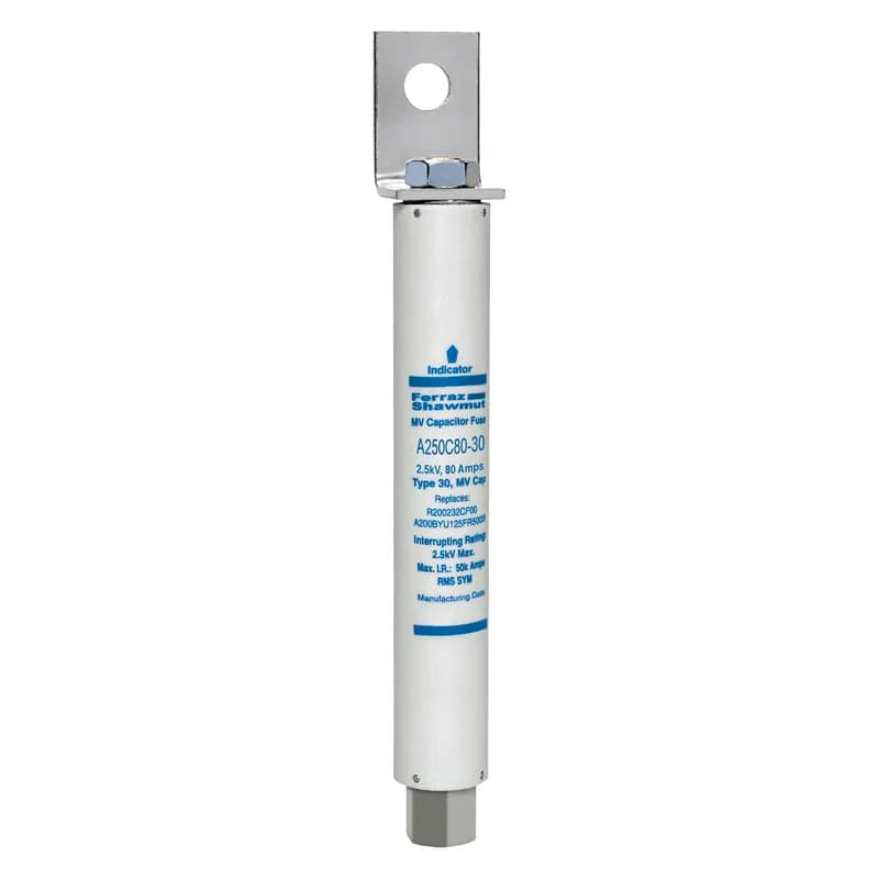 Medium Voltage Capacitor Fuse 2500VAC 80A Female Stud To L Bracket Visual Indicator Amp-Trap®