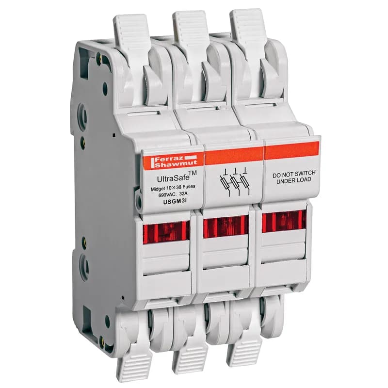 Fuse Holder UltraSafe™ 600VAC 600VDC Midget 30A 3-Pole LED Cage Clamp IP20