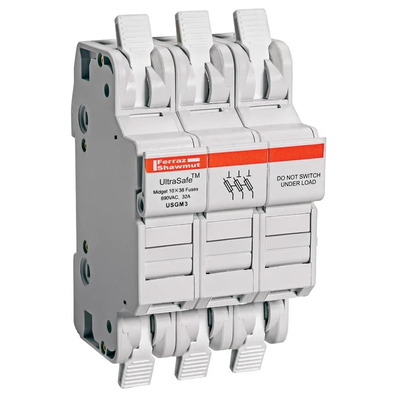 Fuse Holder UltraSafe™ 750VAC 1000VDC Midget 30A 3-Pole Cage Clamp IP20