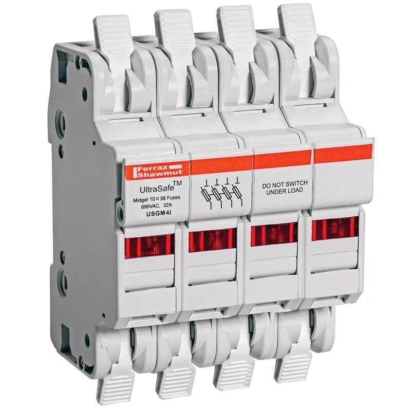 Fuse Holder UltraSafe™ 600VAC 600VDC Midget 30A 4-Pole LED Cage Clamp IP20