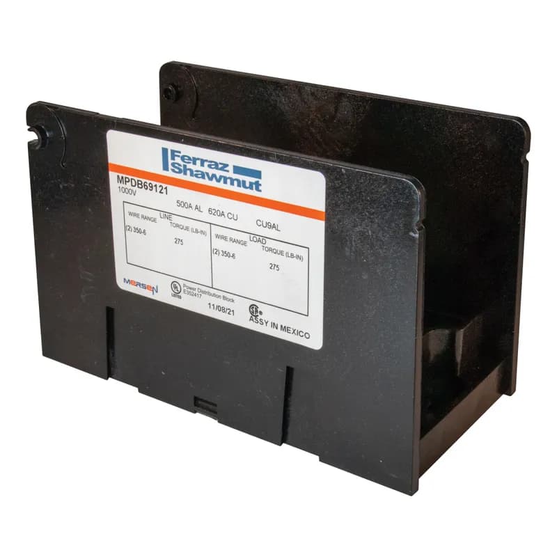 Open-Style PDB UL 1953 1000V 500A Tin-plated Aluminum - 620A 1-Pole 2 - 2 openings; 350-#6 --- 350-#6 Box to Box