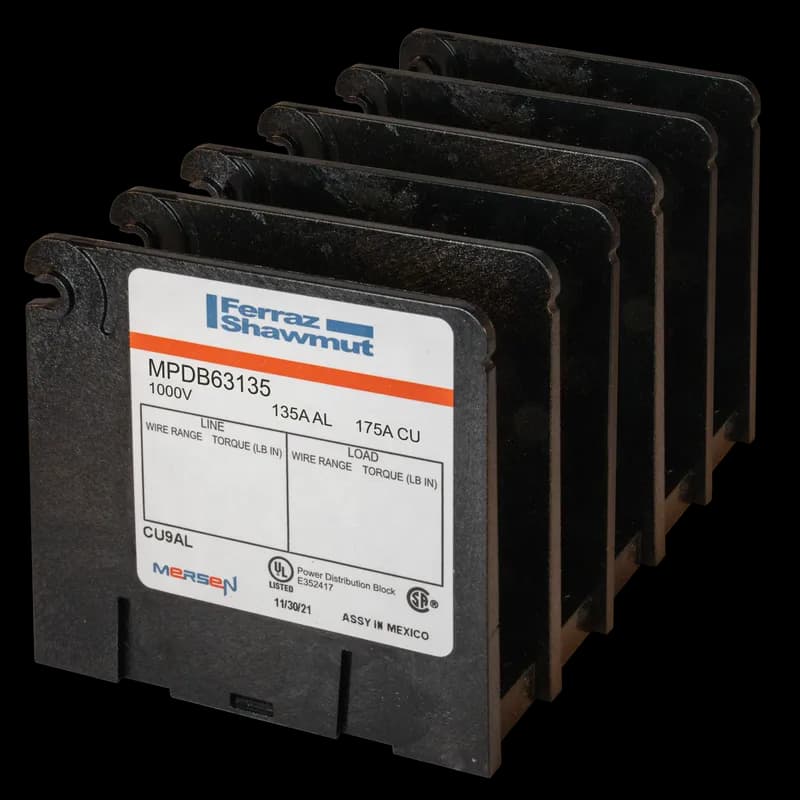Open-Style PDB UL 1953 1000V 135A Tin-plated Aluminum - 175A 5-Pole 1 - 4 openings; 2/0-#14 --- #4-#14 Box to Box