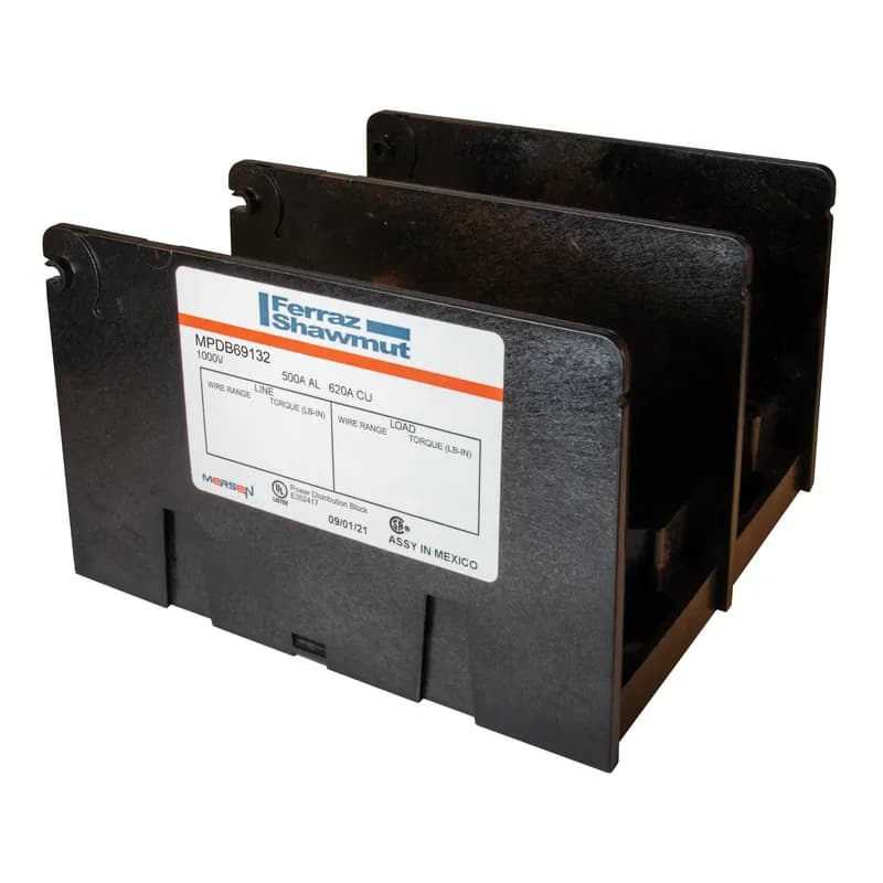Open-Style PDB UL 1953 1000V 500A Tin-plated Aluminum - 620A 2-Pole 2 - 6 openings; 350-#6 --- 2/0-#14 Box to Box