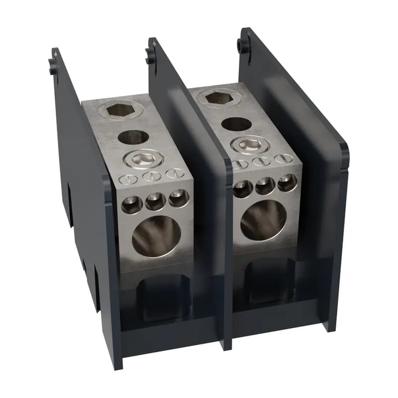 Open-Style PDB UL 1953 1000V 310A Tin-plated Aluminum - 380A 2-Pole 1 - 4 openings; 500-#4 --- 350-#6-#2-#14 Box to Box