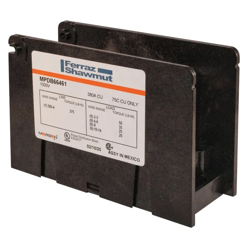 Open-Style PDB UL 1953 1000V Tin-plated Copper - 380A 1-Pole 1 - 6 openings; 500-#4 --- #2-#14 Box to Box