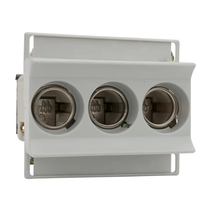 DIN Fuse base Neozed Size D02 400VAC 63A 3-Pole with touch protection DIN Rail mounting Clamp Strap