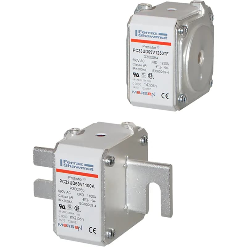 Mersen E302063 - Square Body High-Speed Fuse Protistor® Size 33 aR 600VAC IEC 650VAC UL 1600A With Striker Slotted Blades short