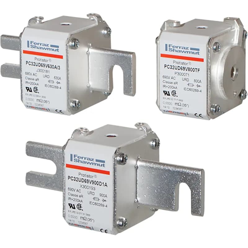 Square Body High-Speed Fuse Protistor® Size 32 aR 550VAC IEC 600VAC UL 1250A With Striker DIN 80 Blades