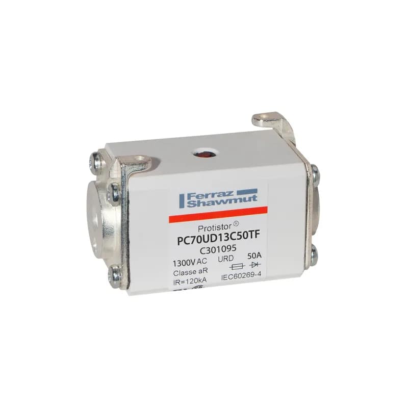 Square Body High-Speed Fuse Protistor® Size 70 aR 1250VAC IEC 1300VAC UL 50A With Striker Flush ends metric threads