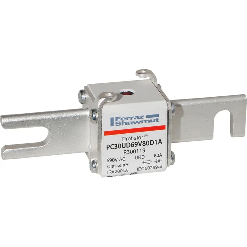 Mersen R300119 - Square Body High-Speed Fuse Protistor® Size 30 aR 690VAC IEC 700VAC UL 80A With Striker DIN 110 Blades