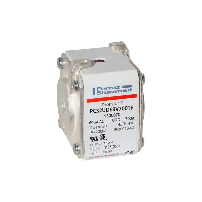 Mersen N300070 - Square Body High-Speed Fuse Protistor® Size 32 aR 690VAC IEC 700VAC UL 700A With Striker Flush ends metric threads
