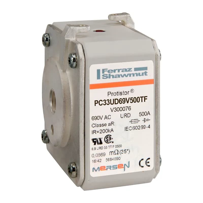 Square Body High-Speed Fuse Protistor® Size 33 aR 690VAC IEC 700VAC UL 500A With Striker Flush ends metric threads