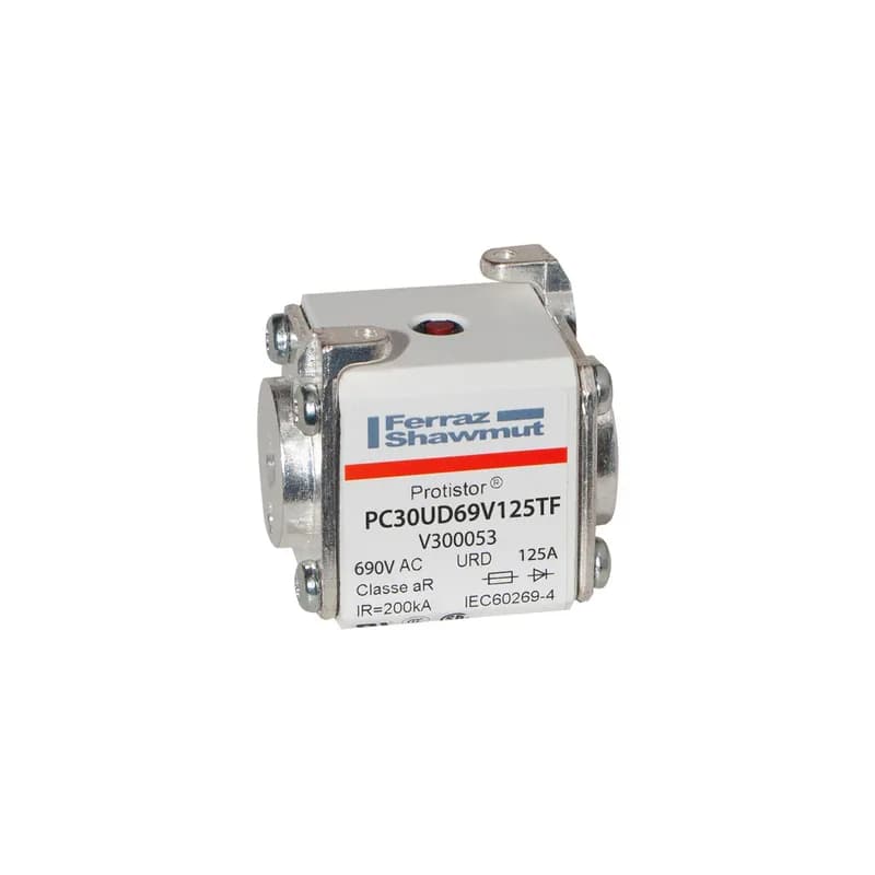 Mersen V300053 - Square Body High-Speed Fuse Protistor® Size 30 aR 690VAC IEC 700VAC UL 125A With Striker Flush ends metric threads