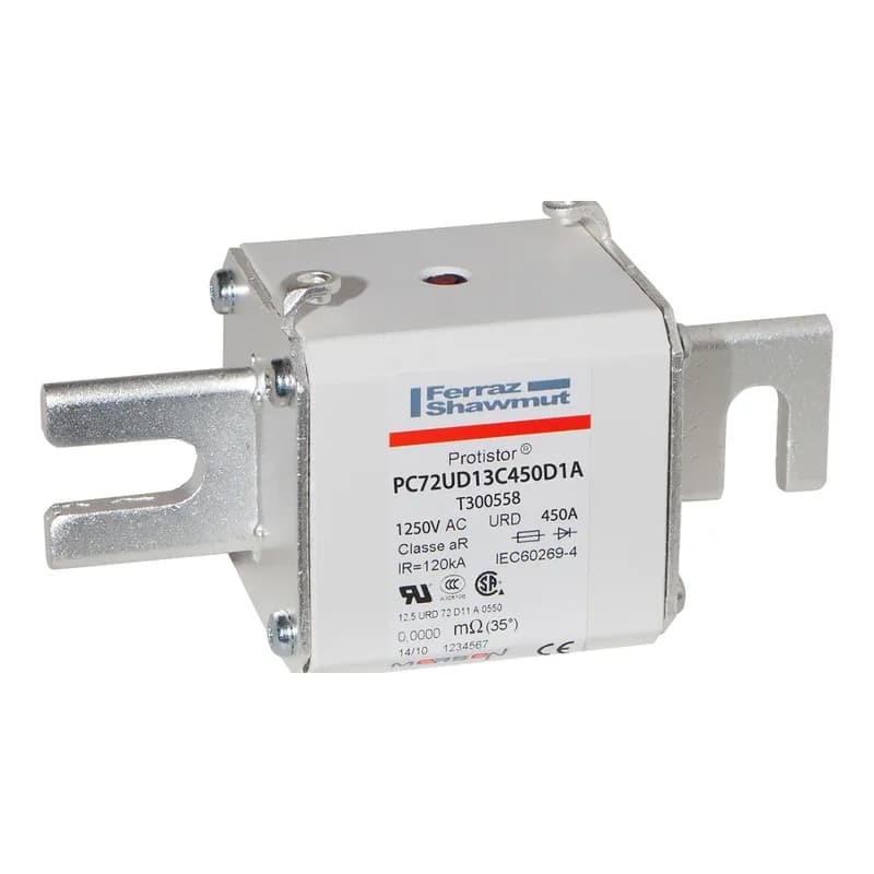Square Body High-Speed Fuse Protistor® Size 72 aR 1250VAC IEC 1300VAC UL 450A With Striker DIN 110 Blades