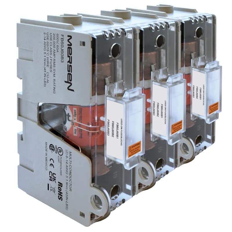 Mersen FB60J60B3 - Fuse Block 600VAC 600VDC Class J 60A 3-Pole Box