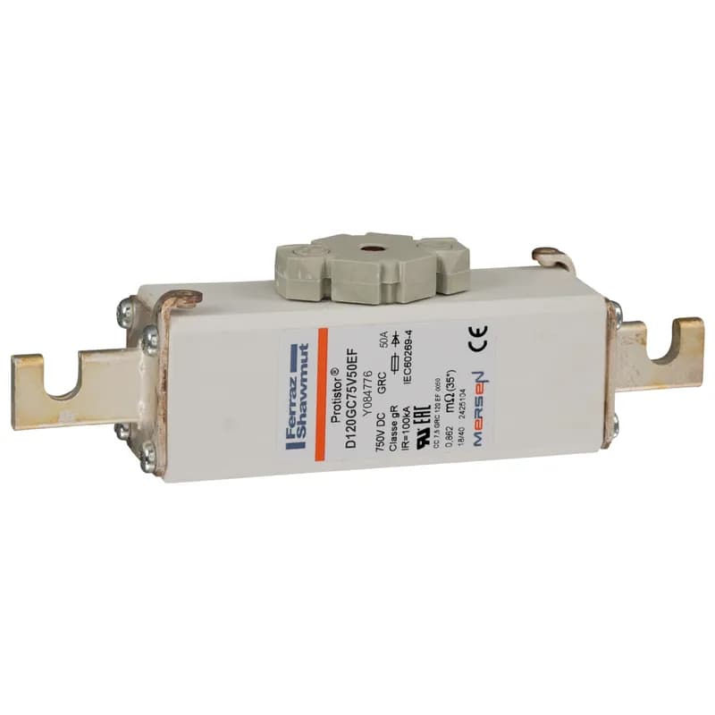 Mersen Y084776 - Square Body High-Speed Fuse Protistor® Size 120 gR 750VDC IEC 50A With Striker Open Slot Blades