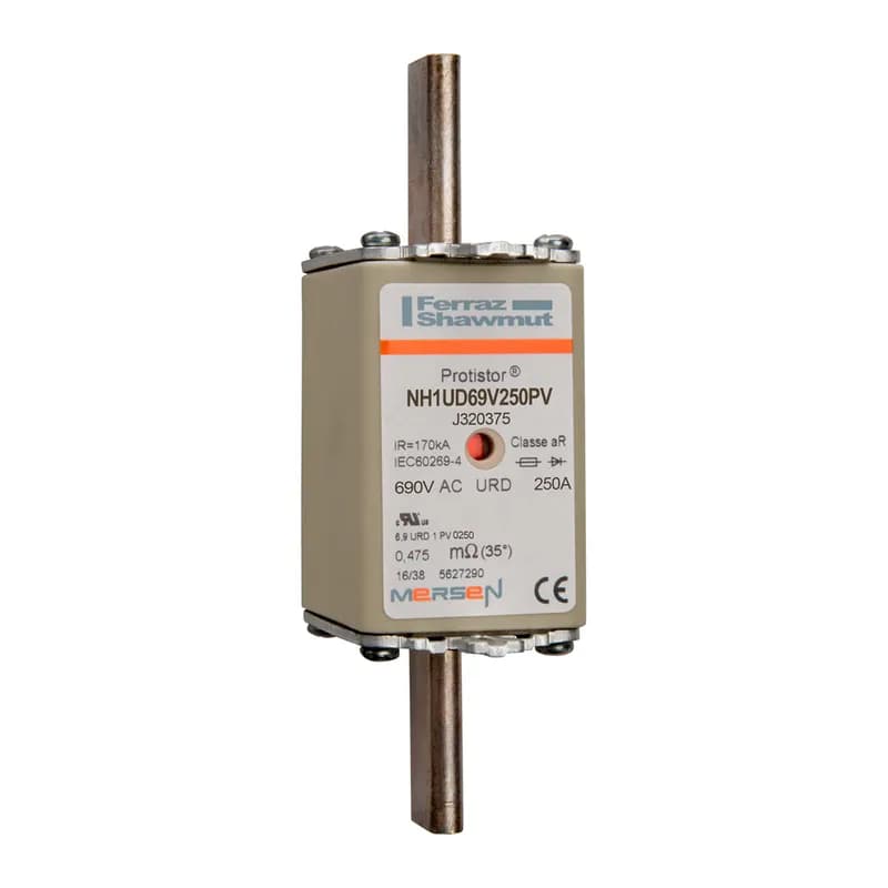 Mersen J320375 - Square Body High-Speed Fuse Protistor® NH Size 1 aR 690VAC IEC 700VAC UL 250A With Double indicator Plain Blades