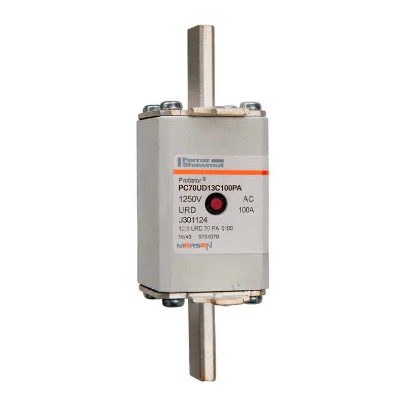 Square Body High-Speed Fuse Protistor® Size 70 aR 1250VAC IEC 1300VAC UL 100A Striker Plain Blades