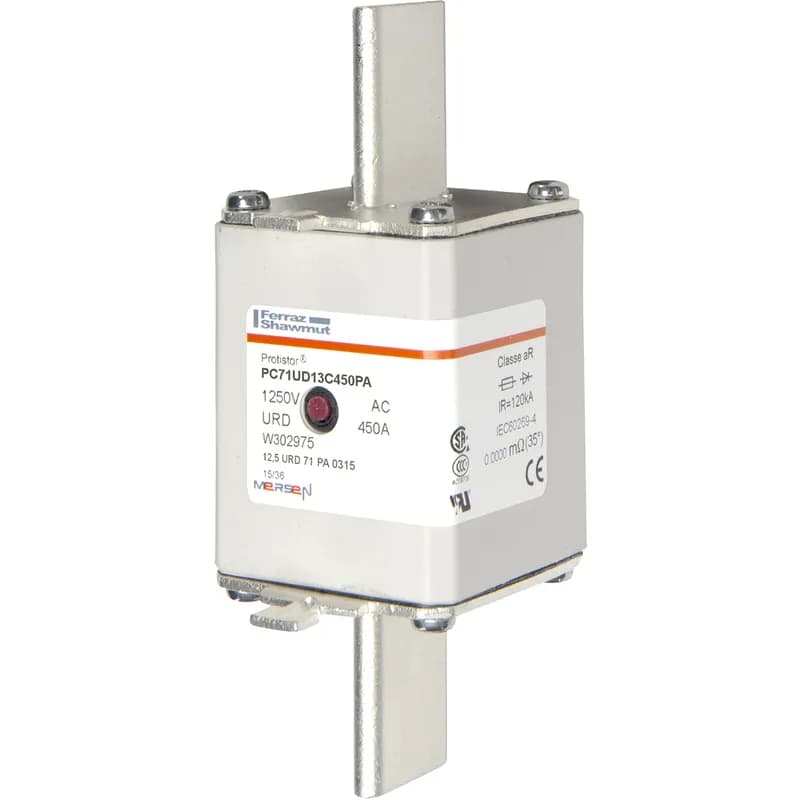Mersen W302975 - Square Body High-Speed Fuse Protistor® Size 71 aR 1250VAC IEC 1300VAC UL 450A With Striker Plain Blades
