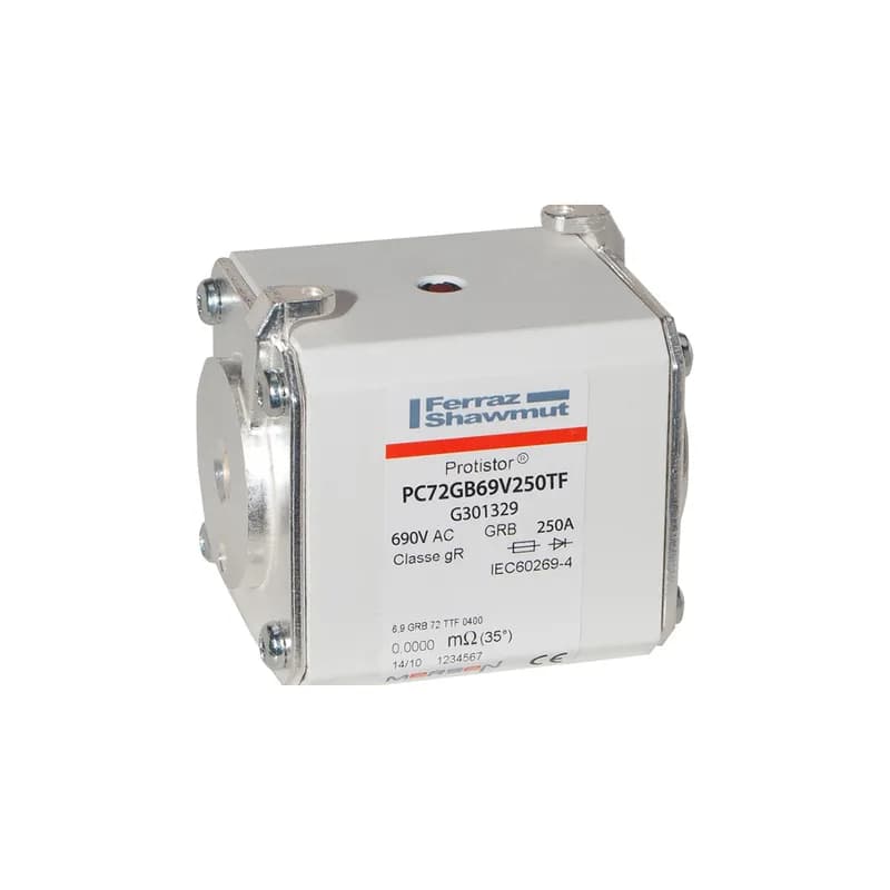 Mersen G301329 - Square Body High-Speed Fuse Protistor® Size 72 gR 690VAC IEC 250A With Striker Flush ends metric threads