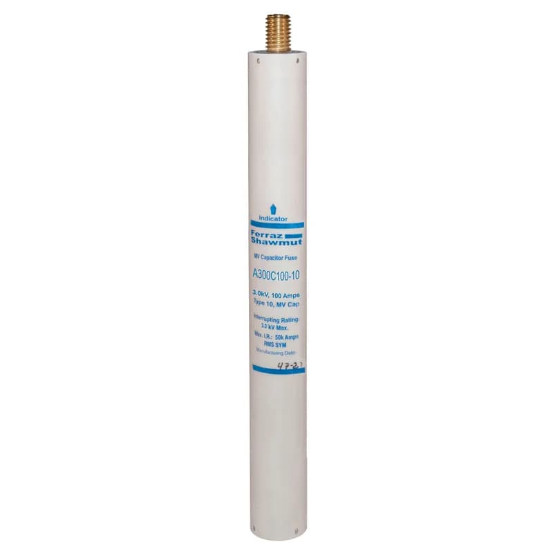 Mersen A300C100-10 - Medium Voltage Capacitor Fuse 3000VAC 100A Male To Female Stud Visual Indicator Amp-Trap®