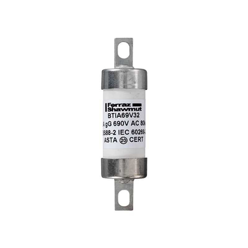 British Standard fuse-link IEC BS88 gG Type A2 690VAC 460VDC 32A BTIA Offset Tag
