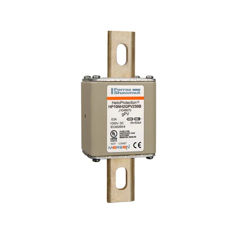 Mersen J1048670 - Photovoltaic fuse gPV 1000VDC IEC 1000VDC UL Size NH2 250A With DIN Type Blades For Direct Mount