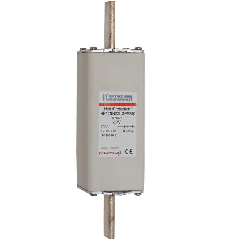Mersen J1039746 - Photovoltaic fuse gPV 1250VDC IEC 1250VDC UL Size 2XL 200A With Plain Blades For Clip