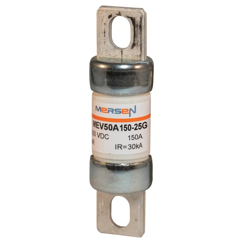 EVpack Fuse 500VDC UL 500VDC IEC 150A Size 25G Max. Rated Breaking Capacity DC: 30 kA @ 500 V, L/R ≤ 2.5 ms Bolted