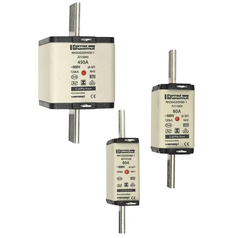 DIN NH Standard fuse-link gG Size NH000 500VAC 250VDC 100A isolated tags Double quantity 3 Body width 21mm