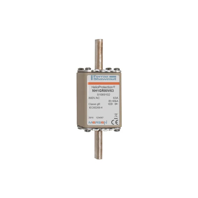 Mersen S1069102 - Photovoltaic fuse gR 800VAC IEC Size NH1 63A With Plain Blades For Clip