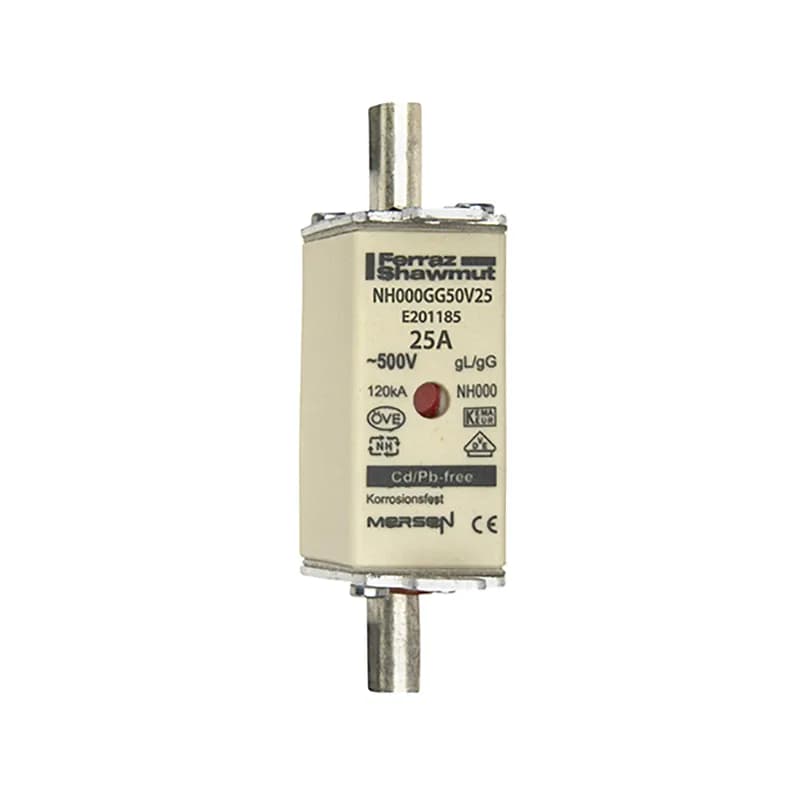 DIN NH Standard fuse-link gG Size NH000 500VAC 250VDC 25A live tags Double quantity 3 Body width 21mm