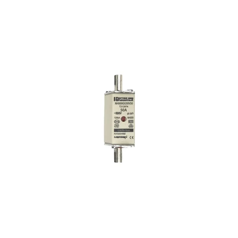 DIN NH Standard fuse-link gG Size NH000 500VAC 250VDC 50A live tags Double quantity 3 Body width 21mm