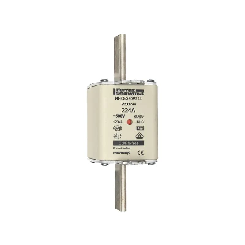 DIN NH Standard fuse-link gG Size NH3 500VAC 250VDC 224A live tags Double indicator Body width 52 mm