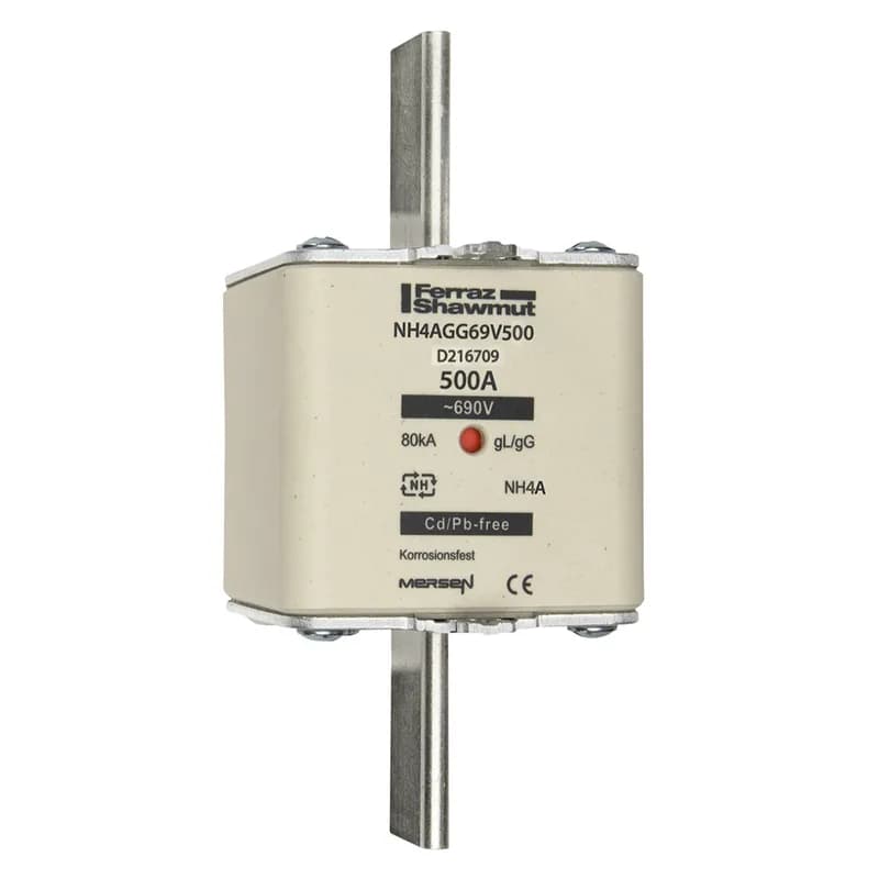 DIN NH Standard fuse-link gG Size NH4a 690VAC 250VDC 500A live tags Center indicator Body width 100.10 mm