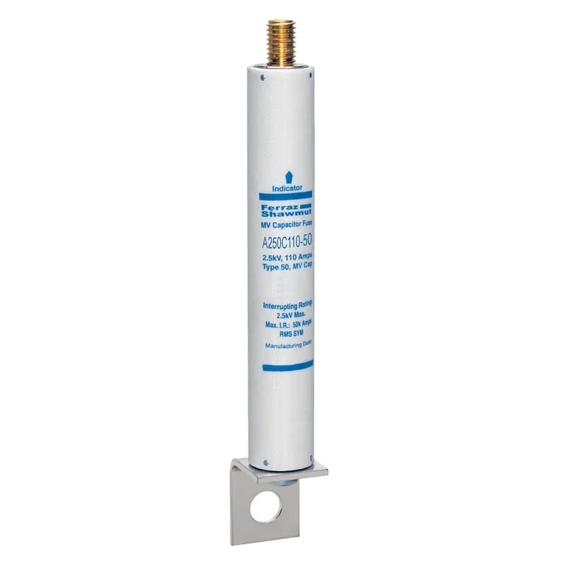Medium Voltage Capacitor Fuse 2500VAC 110A Male Stud To L Bracket Visual Indicator Amp-Trap®