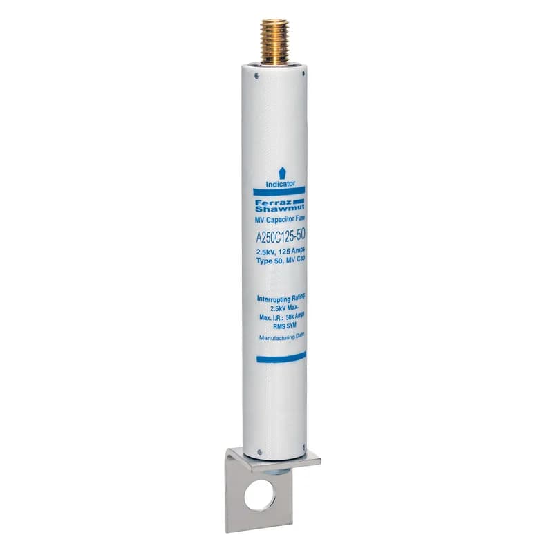 Medium Voltage Capacitor Fuse 2500VAC 125A Male Stud To L Bracket Visual Indicator Amp-Trap®