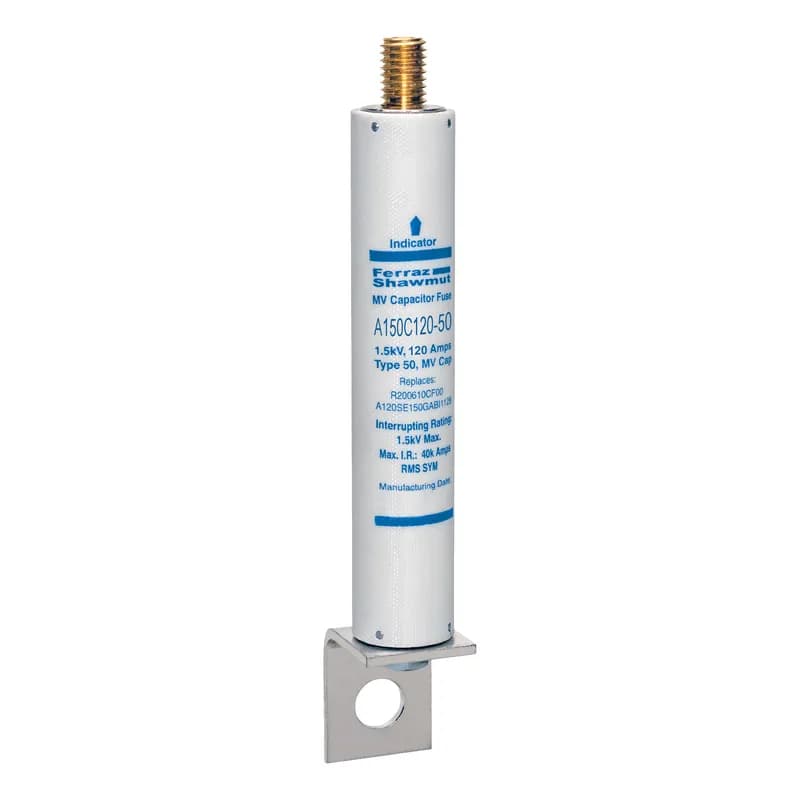 Mersen A150C120-50 - Medium Voltage Capacitor Fuse 1500VAC 120A Female Stud To L Bracket Visual Indicator Amp-Trap®