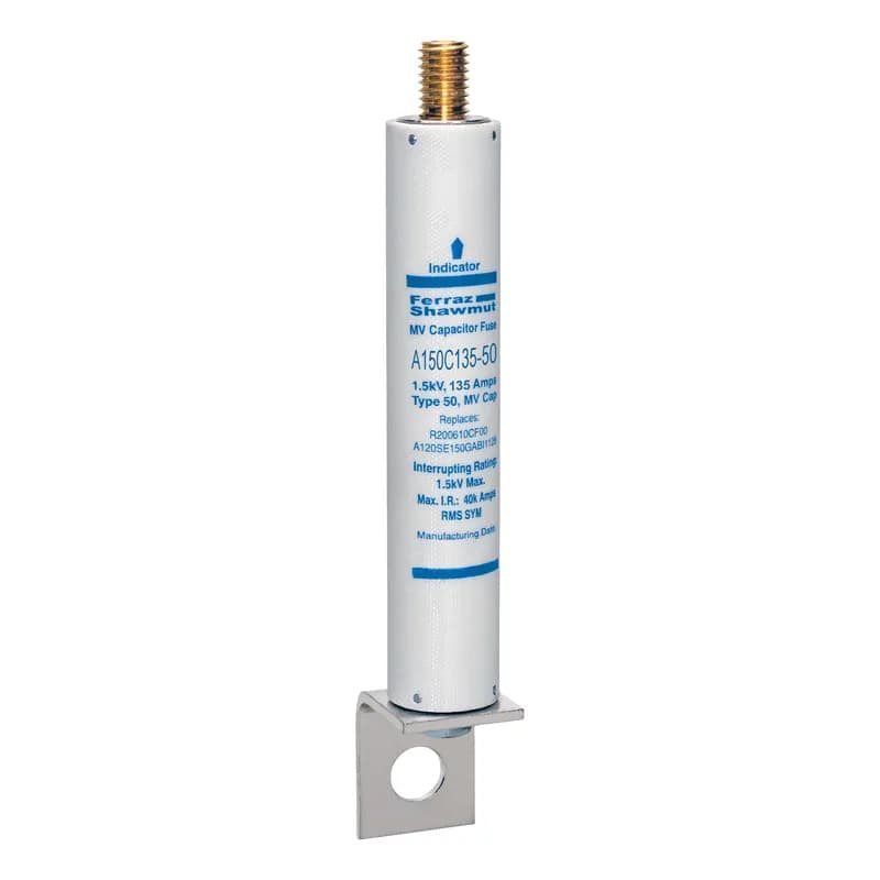 Mersen A150C135-50 - Medium Voltage Capacitor Fuse 1500VAC 135A Female Stud To L Bracket Visual Indicator Amp-Trap®