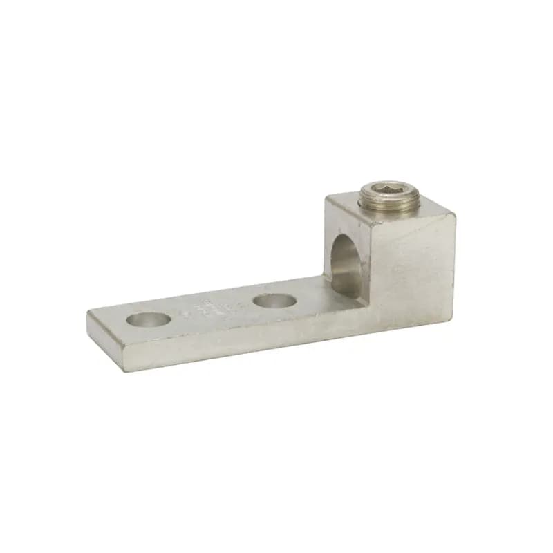 1 Port Panelboard Lug 600 MCM - 2 AWG Panelboard style for multi-conductor with NEMA mounting hole spacing for turn prevent and secureness. Made of 6061T-6 aluminum alloy. Electro-tin plated for low contact resistance. For use with copper or aluminum conductors. Rated 600 volts (2000V max per UL486B). UL 486A/B Listed. Temperature rating 90 degrees C. All hole spacing is NEMA standard of 1.750".