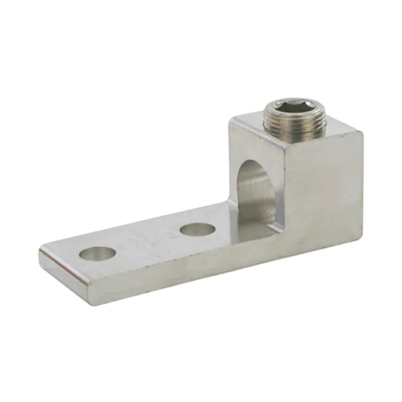 1 Port Panelboard Lug 1000 MCM - 500 MCM Panelboard style for multi-conductor with NEMA mounting hole spacing for turn prevent and secureness. Made of 6061T-6 aluminum alloy. Electro-tin plated for low contact resistance. For use with copper or aluminum conductors. Rated 600 volts (2000V max per UL486B). UL 486A/B Listed. Temperature rating 90 degrees C. All hole spacing is NEMA standard of 1.750".