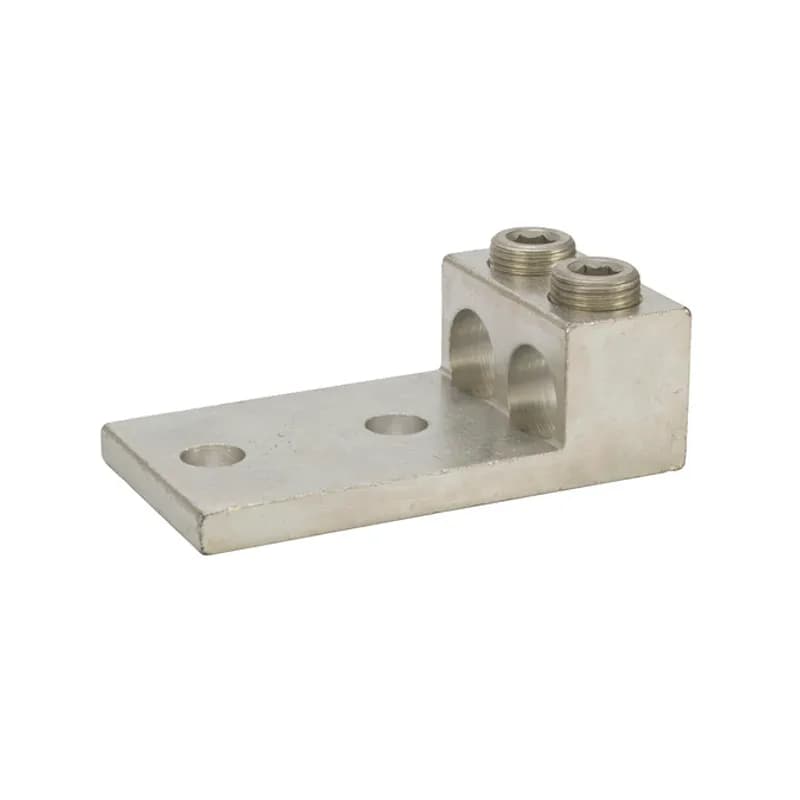 NSI Industries 2-600L2 - 2 Port Panelboard Lug 600 MCM - 2 AWG Panelboard style for multi-conductor with NEMA mounting hole spacing for turn prevent and secureness. Made of 6061T-6 aluminum alloy. Electro-tin plated for low contact resistance. For use with copper or aluminum conductors. Rated 600 volts (2000V max per UL486B). UL 486A/B Listed. Temperature rating 90 degrees C. All hole spacing is NEMA standard of 1.750".